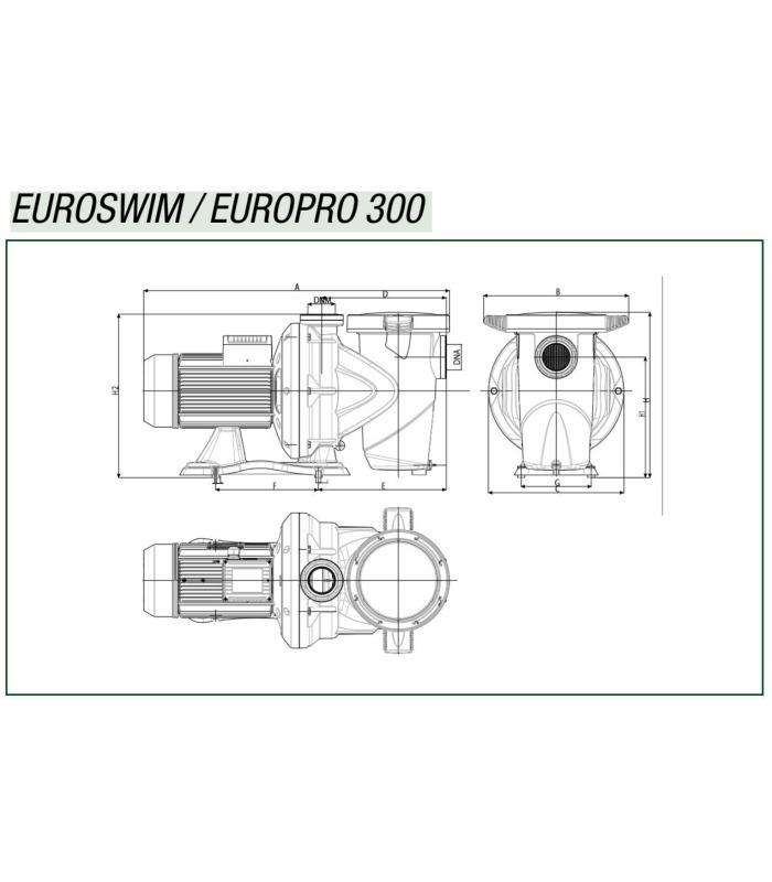 Pompe Pour Piscine DAB Euroswim 200 T - 2 CV Triphasé 400V - Compatible Traitement Au Sel - 9
